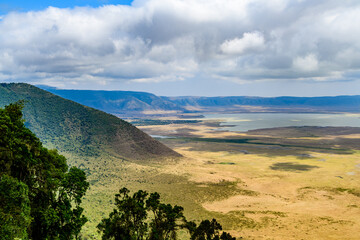 View of the Ngorongoro crater in Tanzania. Ngorongoro conservation area. African landscape. WIld...