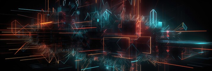 Cyber space abstract light background, wallpaper background, widescreen banner. Generative AI.