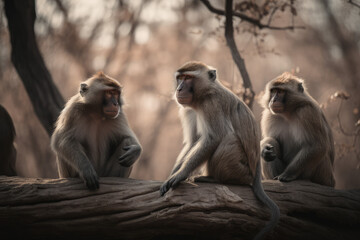 Obraz premium Monkey, Monkeys Group, Wild life, Wild Animals, Safari, Animal, Made by AI, AI generated, Artificial intelligence 