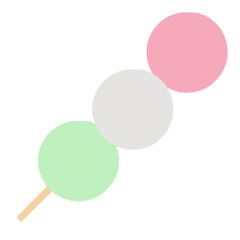 Dango Japanese dessert isolated on white. Hanami Dango dessert with 3 colors pink, white and green