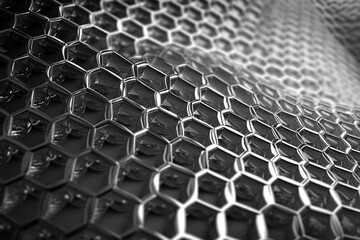 Network connection concept silver honeycomb shiny background. Futuristic Abstract Geometric Background Design Made with Generative Space Illustration AI Scy fi