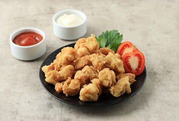 Homemade Chicken Popcorn with Chilli Sauce and Mayonaise