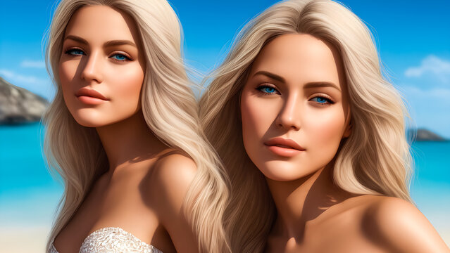 Frau am Strand, generative AI