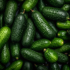 - green, fresh cucumbers with drops of water , generative ai