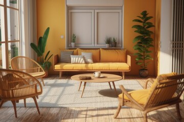 cozy living room with modern furniture and a touch of greenery. Generative AI Generative AI