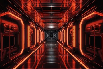 futuristic neon-lit hallway with a dark background. Generative AI Generative AI