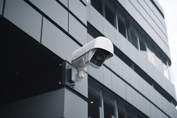 Fototapeta na wymiar Security camera on modern building. Created with generative technology.