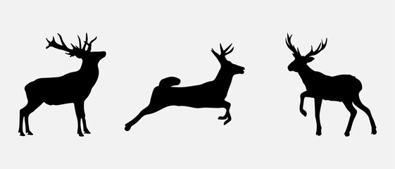 isolated black silhouette of a deer , vector collection