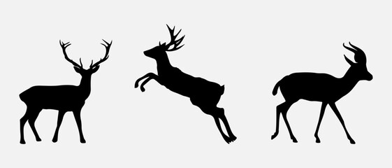 isolated black silhouette of a deer , vector collection