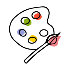  Doodle palette with paints. Artists set. palette and brush