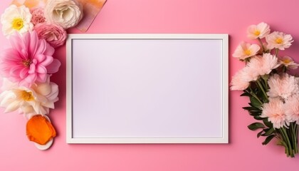 Top view of a white empty board on a colourful table, mockup ai, ai generative, illustration