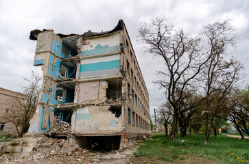 destroyed school building in Ukraine