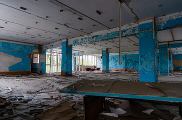 inside a destroyed school in Ukraine