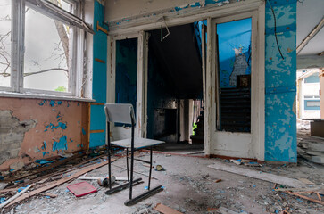 inside a destroyed school in Ukraine