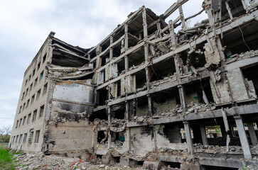 destroyed school building in Ukraine