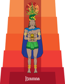 Illustration vector isolated of Mayan mythical god, Itzamna, Wisdom god, knowledge god