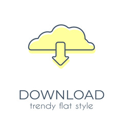 Simple download cloud icon on a white background in trend flat style. Suitable for applications, websites, online shops