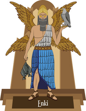 Illustration vector isolated of Mesopotamian mythical god, Enki, earth and water god,