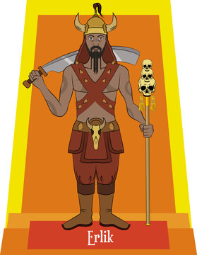 Illustration vector isolated of Mongolian mythical God, Erlik, underworld god, death god.