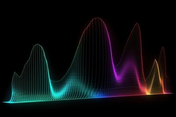 Graph with neon light curved color on black background (Ai generated)