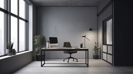 Interior of modern office with grey walls, Generative AI