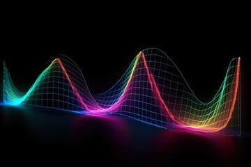 Graph curved neon light colour on black background (Ai generated)