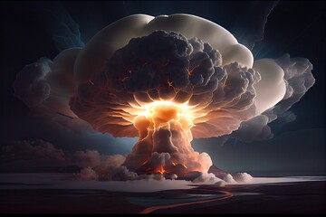 close-up of mushroom cloud, with flashes of lightning visible inside, created with generative ai - obrazy, fototapety, plakaty