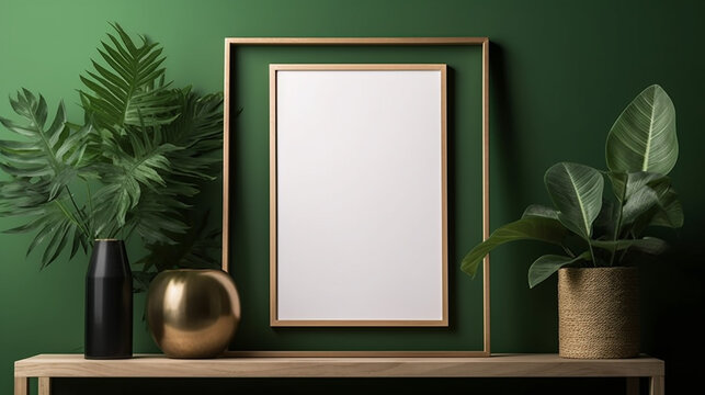 Mock up poster frame in modern interior background, Generative AI