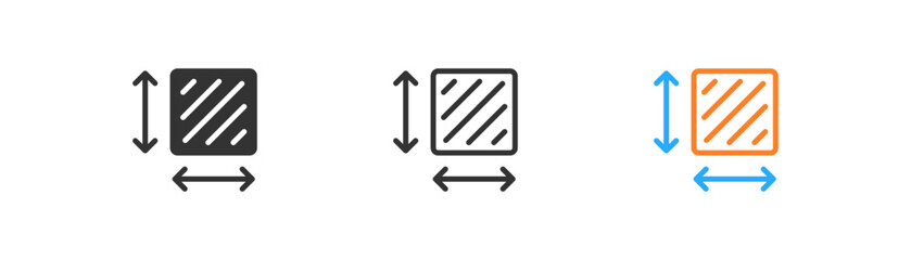 Square size icon on light background. Area symbol. Size of rectangle, parameters, geometry, dimension. Outline, flat and colored style. Flat design. Vector illustration