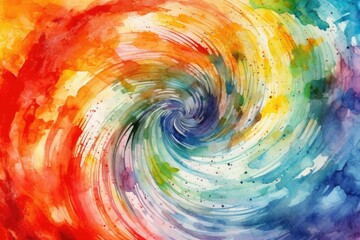 Rainbow spiral watercolor painting, abstract colorful background. Generative AI.