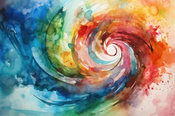 Abstract colorful background, rainbow spiral watercolor. Generative AI.