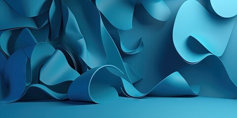 Swirling Cyan Sea   Contemporary Paper Cut Abstract Wallpaper, Generative AI