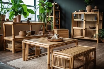 Eco-friendly home decor, bamboo furniture (Ai generated)
