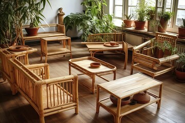 Obraz premium Eco-friendly home decor, bamboo furniture (Ai generated)