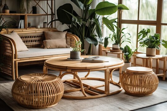 Eco-friendly home decor, bamboo furniture (Ai generated)