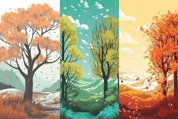 Seasons of year. Vertical nature art (Ai generated)