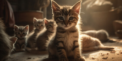 Obraz premium Group of cute kittens. ai generated