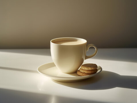 Cup of hot coffee and cookies. AI generated image.