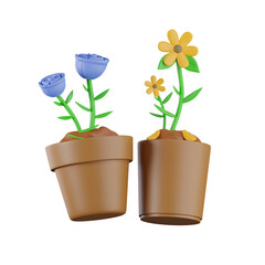 Flower Pot Farming and Agriculture 3D Illustrations