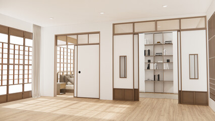 Architecture and interior concept Empty room and wood panels wall background 3D illustration rendering