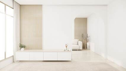 Living room, cabinet Tv minimalist design muji style.3D rendering