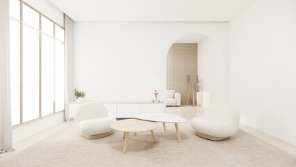 Muji minimalist, Sofa furniture and modern room design minimal.3D rendering