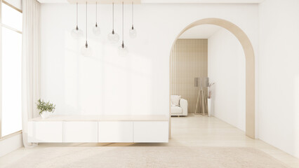 Living room, cabinet Tv minimalist design muji style.3D rendering