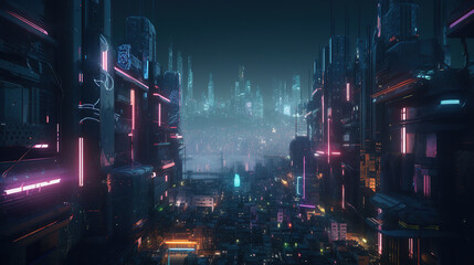 iillustration of a metaverse city, cyberpunk concept, ai generated