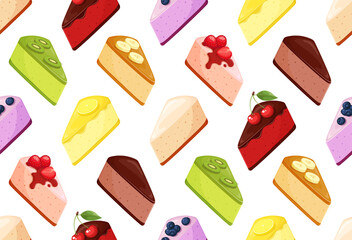 Vector seamless pattern with cheesecakes on white background