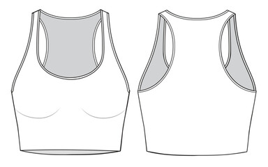 Sports bra front and back view flat drawing vector illustration template