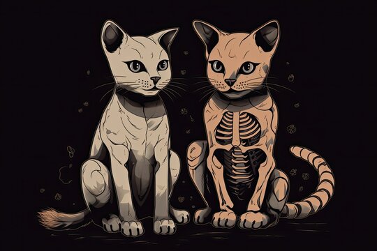 skeleton cat drawing