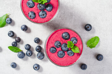 Blueberry Smoothie, Tasty Refreshing Drink, Healthy Food, Vegan or Vegetarian Diet Food Concept