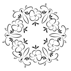 Fototapeta premium Free Embroidery Pattern. Printable Leaves Wreath. Hand drawn black and white floral wreath