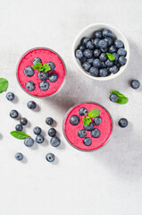Blueberry Smoothie, Tasty Refreshing Drink, Healthy Food, Vegan or Vegetarian Diet Food Concept